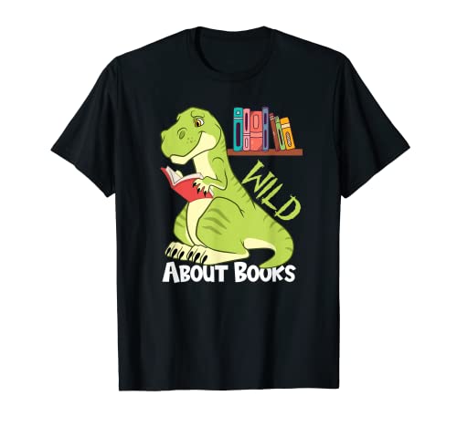 Wild about books I Kids T-Rex Buch Dino Dinosaurier Reading T-Shirt von FIDORATIS Cute Dinosaur Gifts and Shirts for Kids