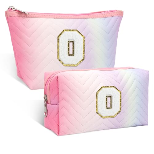 2-teiliges Set Personalisierte Kosmetiktaschen mit Initialen, Reisekosmetiktasche, Geburtstagsgeschenke für Frauen Mädchen (O) von FIDWALL