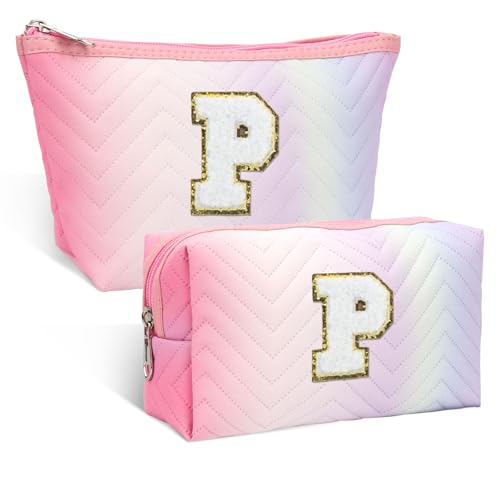 2-teiliges Set Personalisierte Kosmetiktaschen mit Initialen, Reisekosmetiktasche, Geburtstagsgeschenke für Frauen Mädchen (P) von FIDWALL