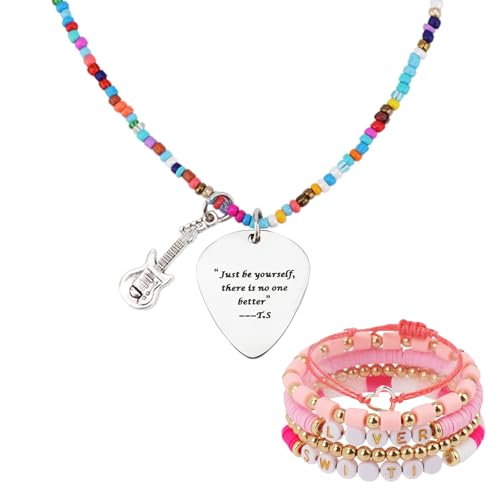 Ein Exklusives Set FüR Musikliebhaber,Bestehend Aus Einer BerüHmten Gitarrenplektrum Halskette Und Einem Rosafarbenen Freundschaftsarmband,Das Sich Zum Verschenken An Frauen Und Freunde Eignet von FIDWALL