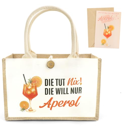 FIDWALL Aperol Geschenk Tasche mit Karte, Aperol Jutetasche für Frau, XXL Strandtasche Aperol Spritz Accessoires Damen, Aperol Set Geschenk für Frauen Kollegin (Aperol Geschenk Tasche 2er-Set) von FIDWALL