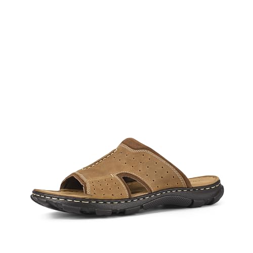 FIEEIF Herren-Sandalen aus Leder, mit Fußgewölbeunterstützung, handgenähte Nähte, bequeme Polsterung, Flip-Flop, Slipper, für drinnen und draußen, Sommerschuhe, Braun, 46 EU FIEEIF Herren-Sandalen aus Leder, mit Fußgewölbeunterstützung, handgenähte Nähte, bequeme Polsterung, Flip-Flop, Slipper, für drinnen und draußen, Sommerschuhe, Braun, 46 EU von FIEEIF