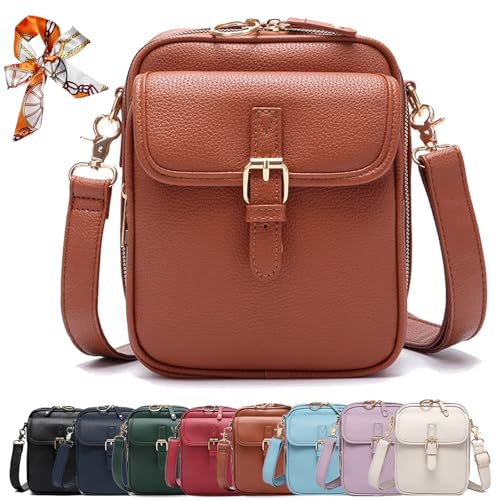 Collaboraten1 Crossbody-Ledertasche mit eingebauter Geldbörse, Anti-Diebstahl-Retro-Design von FIENZA