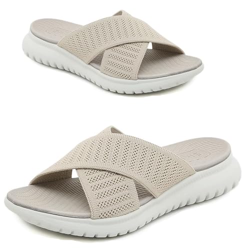 FIENZA OrthopäDische Hausschuhe Damen Pantoletten Damen Sommer Bequem Pantoletten Damen Mit Fussbett Keilabsatz Sandalen Mit FußGewöLbeunterstüTzung Rutschfest Freizeit Hausschuhe Leichte Sandalen von FIENZA