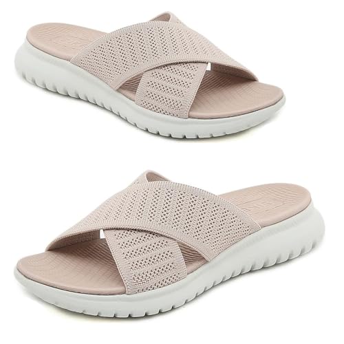 FIENZA OrthopäDische Hausschuhe Damen Pantoletten Damen Sommer Bequem Pantoletten Damen Mit Fussbett Keilabsatz Sandalen Mit FußGewöLbeunterstüTzung Rutschfest Freizeit Hausschuhe Leichte Sandalen von FIENZA