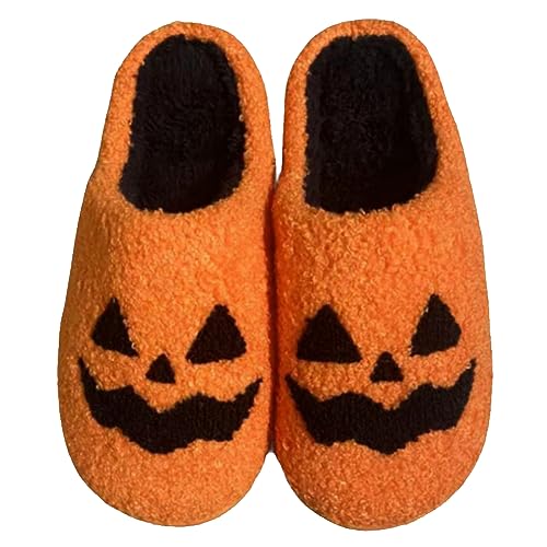 FIENZA Halloween Hausschuhe Damen Baumwolle Warme Drinnen Pantoffeln Plüsch Funny Print Damen Herren Weicher Plüsch Retro Hausschuhe Warme Pantoffeln Trendiger Slipper drinnen und draußen von FIENZA