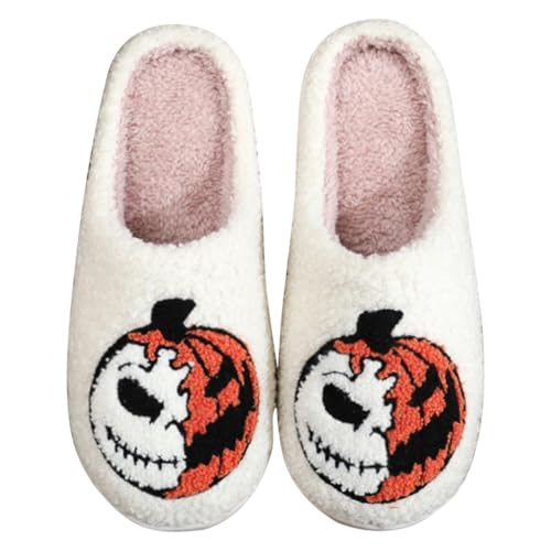 FIENZA Halloween Hausschuhe Damen Baumwolle Warme Drinnen Pantoffeln Plüsch Funny Print Damen Herren Weicher Plüsch Retro Hausschuhe Warme Pantoffeln Trendiger Slipper drinnen und draußen von FIENZA
