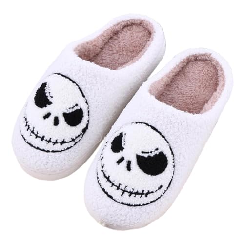 FIENZA Halloween Hausschuhe Damen Baumwolle Warme Drinnen Pantoffeln Plüsch Funny Print Damen Herren Weicher Plüsch Retro Hausschuhe Warme Pantoffeln Trendiger Slipper drinnen und draußen von FIENZA