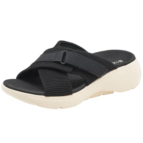 FIENZA OrthopäDische Sandalen Damen Badelatschen Damen Sommer Sandalen Leichte Pantoletten Bequeme Latschen Mit Fussbett Adeschlappen Weiche Dicke Sohle Strandschuhe Keilabsatz Hausschuhe von FIENZA