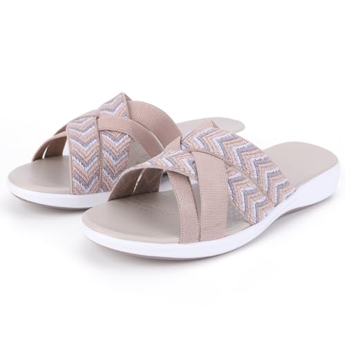 FIENZA Orthopädische Pantoletten Damen Sommer keilabsatz Pantoletten Leichte Bequeme Sandalen mit Fußgewölbeunterstützung Sommer Rutschfest Sandaletten Freizeit Hausschuhe für Frauen von FIENZA