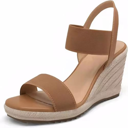 FIENZA Keilabsatz Schuhe Damen Keilsandalen Sommerschuhe Sandalen Damen Mit Absatz Elegant Espadrille-Sandale Mit Plateau Wedges Sandaletten Mit Leicht Strandsandalen Wedge Sandals Open Toe von FIENZA