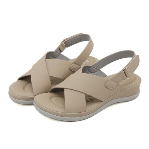 FIENZA OrthopäDische Sandalen Damen Pantoletten Mit Fussbett Sport Outdoor Sandalen Mit Klettverschluss Sommer Leichte Pantoletten Bequeme Latschen Adeschlappen Weiche Dicke Sohle Strandschuhe von FIENZA