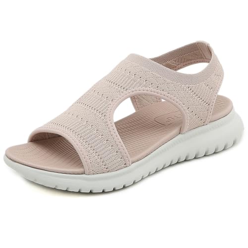 FIENZA OrthopäDische Sandalen Damen Sommer Bequem Waschbare Slingback Leichte Strick Sandalen Mesh Weiche Sohle Freizeit Damenschuhe Rutsche Bequeme Slide Sport Sandalen Mit Fussbett Atmungsaktive von FIENZA