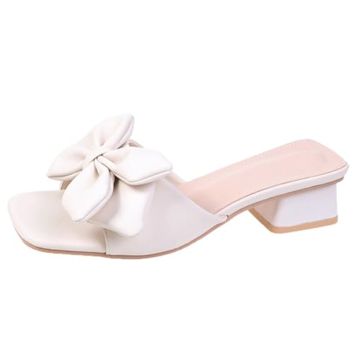 FIENZA Pantoletten Damen Mit Absatz Schmetterling Mules Damen Mit Absatz Elegant Sandaletten Damen Mit Absatz Sommerschuhe Damen Mit Niedrigem Absatz Bequem Blockabsatz Sandaleneu 37-43 Schmal von FIENZA