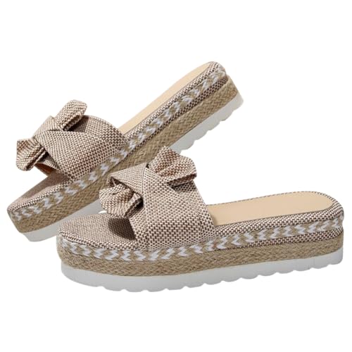 FIENZA Sandalen Pantoletten Damen Flache Plateau Sommer Schleife Blume Schlappen Sandaletten Sommerschuhe Strand Schuhe Espadrilles RöMersandalen Pantoletten Badelatschen Anti-Rutsch-Sandalen von FIENZA