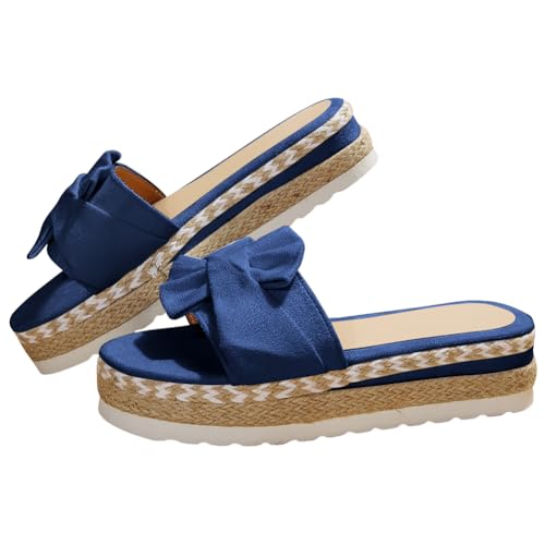 FIENZA Sandalen Pantoletten Damen Flache Plateau Sommer Schleife Blume Schlappen Sandaletten Sommerschuhe Strand Schuhe Espadrilles RöMersandalen Pantoletten Badelatschen Anti-Rutsch-Sandalen von FIENZA