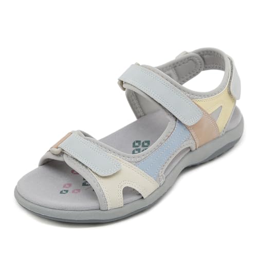 FIENZA Trekkingsandalen Damen Wandersandalen Sport Outdoor Sandalen Mit Klettverschluss Bequem OrthopäDische Riemchensandalen Atmungsaktiv Sommerschuhe Offene Zehen Sommer Strand Sandalen Schuhe von FIENZA