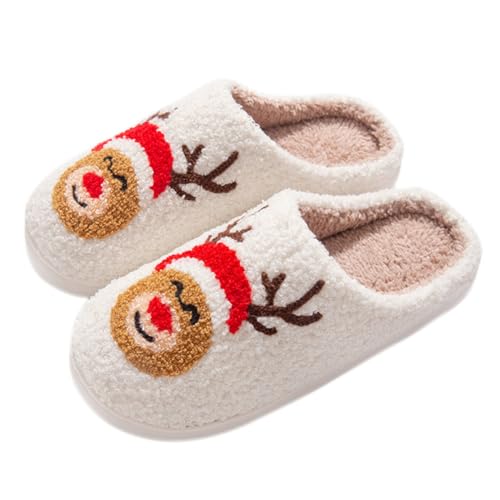 FIENZA Weihnachts Hausschuhe Damen Plüsch Hausschuhe Rentier Pantoffeln Damen Weihnachtsmann Cozy Warme Slippers,Lustige Geschenke for Weihnachten von FIENZA