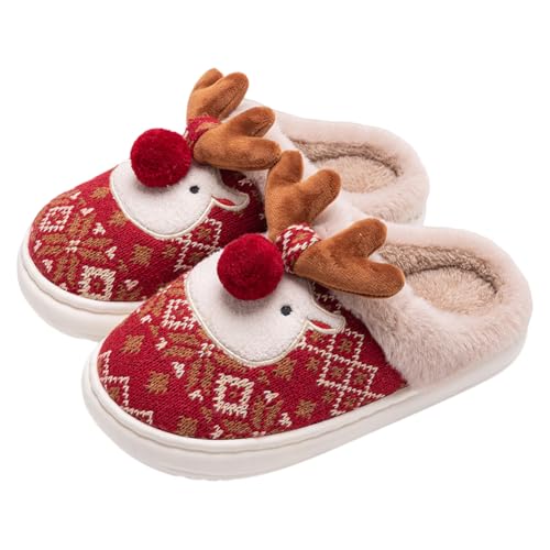 FIENZA Weihnachts Hausschuhe Damen Plüsch Hausschuhe Rentier Pantoffeln Damen Weihnachtsmann Cozy Warme Slippers,Lustige Geschenke for Weihnachten von FIENZA