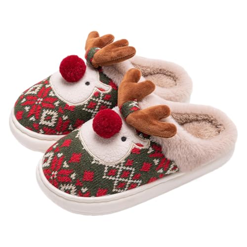 FIENZA Weihnachts Hausschuhe Damen Plüsch Hausschuhe Rentier Pantoffeln Damen Weihnachtsmann Cozy Warme Slippers,Lustige Geschenke for Weihnachten von FIENZA