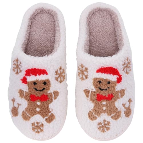 FIENZA Weihnachts Hausschuhe Damen Plüsch Hausschuhe Rentier Pantoffeln Damen Weihnachtsmann Cozy Warme Slippers,Lustige Geschenke for Weihnachten von FIENZA
