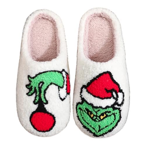 FIENZA Weihnachts Hausschuhe Damen Plüsch Hausschuhe Rentier Pantoffeln Damen Weihnachtsmann Cozy Warme Slippers,Lustige Geschenke for Weihnachten von FIENZA