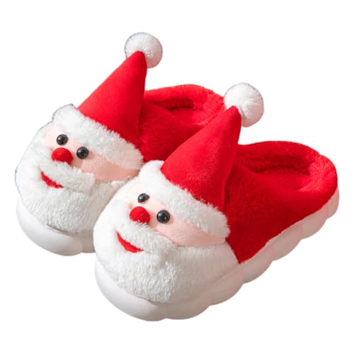 FIENZA Weihnachts Hausschuhe Damen Plüsch Hausschuhe Rentier Pantoffeln Damen Weihnachtsmann Cozy Warme Slippers,Lustige Geschenke for Weihnachten von FIENZA