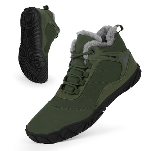 FIENZA Winter Barfußschuhe Damen Herren Winterstiefel Warm Wasserabweisend Gefüttert Winterschuhe für Damen Herren Wasserabweisend Traillaufschuhe mit Breite Zehenbox von FIENZA