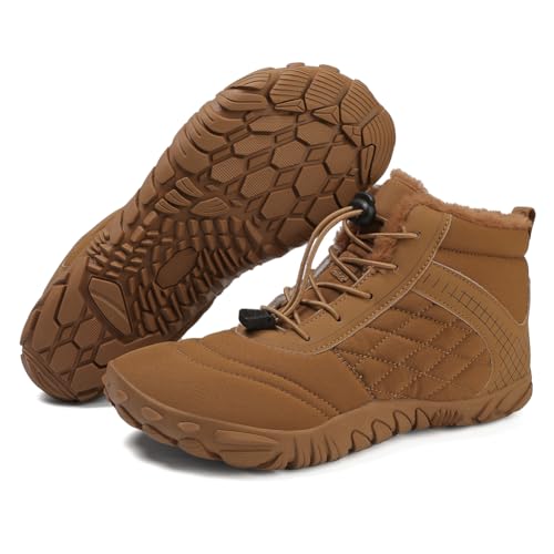 FIENZA Winter Barfußschuhe Damen Herren Winterstiefel Warm Wasserabweisend Gefüttert Winterschuhe für Damen Herren Wasserabweisend Traillaufschuhe mit Breite Zehenbox von FIENZA