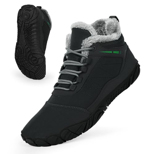 FIENZA Winter Barfußschuhe Damen Herren Winterstiefel Warm Wasserabweisend Gefüttert Winterschuhe für Damen Herren Wasserabweisend Traillaufschuhe mit Breite Zehenbox von FIENZA
