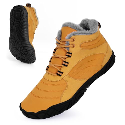FIENZA Winter Barfußschuhe Damen Herren Winterstiefel Warm Wasserabweisend Gefüttert Winterschuhe für Damen Herren Wasserabweisend Traillaufschuhe mit Breite Zehenbox von FIENZA