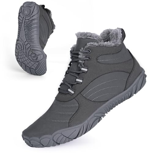 FIENZA Winter Barfußschuhe Damen Herren Winterstiefel Warm Wasserabweisend Gefüttert Winterschuhe für Damen Herren Wasserabweisend Traillaufschuhe mit Breite Zehenbox von FIENZA