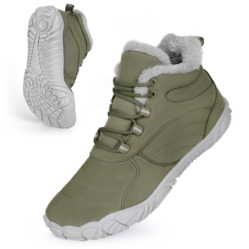 FIENZA Winter Barfußschuhe Damen Herren Winterstiefel Warm Wasserabweisend Gefüttert Winterschuhe für Damen Herren Wasserabweisend Traillaufschuhe mit Breite Zehenbox von FIENZA
