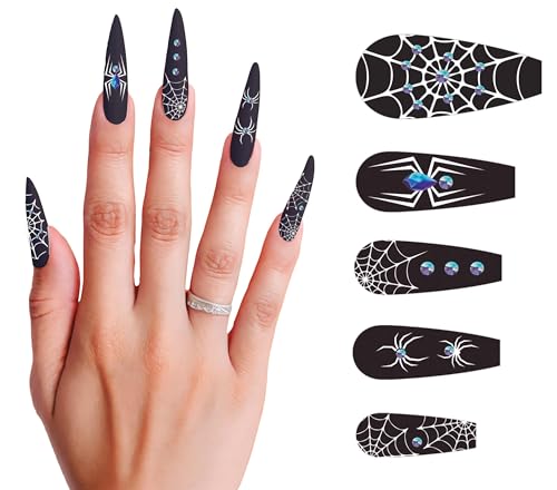 FIESTAS GUIRCA | 12 lange Spinnen Nägel mit Kleber - Kostümzubehör für Halloween und Hexenpartys - Ideal für Erwachsene - Kunstnägel für Horror- und Gothic-Kostüme - Schwarz von FIESTAS GUIRCA