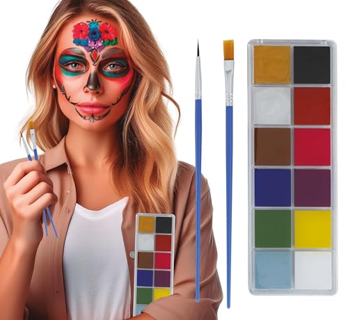 FIESTAS GUIRCA | Bunte Make-up Palette mit 12 Farben - fürs Gesicht und Körper - für Clown Kostüme für Halloween, Karneval, Fasching - Bunt von FIESTAS GUIRCA
