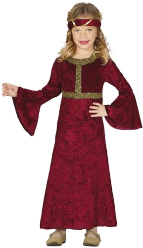 FIESTAS GUIRCA Die Bezaubernde Edeldame Mittelalter Kostüm Kinder. Alter 10-12 Jahre. Burgfräulein Kostüm inkl. Bodenlanges weinrotes Kleid mit Trompetenärmeln u. goldenen Verzierungen u. Stirnreif. von FIESTAS GUIRCA