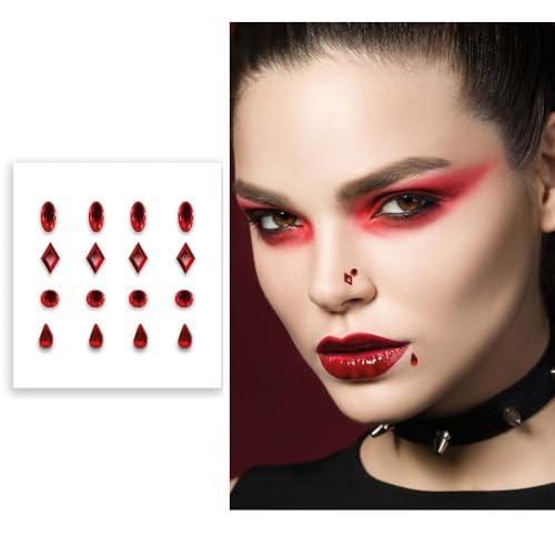 FIESTAS GUIRCA | Glitzersteine fürs Gesicht Fake Piercing Rot - Nagel- und Gesichtssticker für Halloween, Karneval und Kostümpartys - Make-up Zubehör für Frauen - Rot von FIESTAS GUIRCA