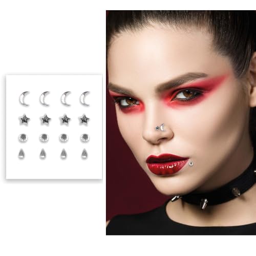 FIESTAS GUIRCA | Glitzersteine fürs Gesicht Fake Piercing Silber - Nagel- und Gesichtssticker für Halloween, Karneval und Kostümpartys - Make-up Zubehör für Frauen - Silber von FIESTAS GUIRCA
