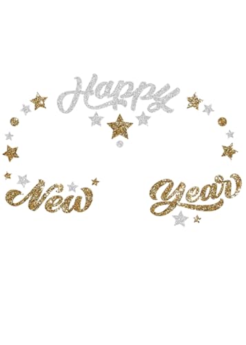 FIESTAS GUIRCA | Selbstklebende Gesichtsschmuck Happy New Year - Make-up und Party Zubehör - Ideal für Weihnachten, Neujahr, Karneval und Kostümpartys - Für Kinder und Erwachsene - Gold und Silber von FIESTAS GUIRCA