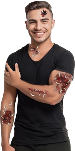 FIESTAS GUIRCA | Wunden mit Würmern Tattoo (30x13 cm) - Make-up und FX für Halloween, Karneval und Kostümpartys - Zombies und Vampire von FIESTAS GUIRCA