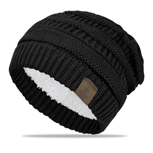 FIFTHAVE Beanie Mütze Herren Schwarz, Wintermütze Strickmütze Beanie Hat Warme Mütze Herbst Beany Hut mit Weichem Fleece Innenfutter für Outdoor von FIFTHAVE