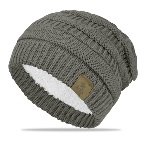 FIFTHAVE Beanie Mütze Herren Wintermütze Strickmütze Beanie Hat Warme Mütze Herbst Beany Hut mit Weichem Fleece Innenfutter für Outdoor Dunkelgrau von FIFTHAVE