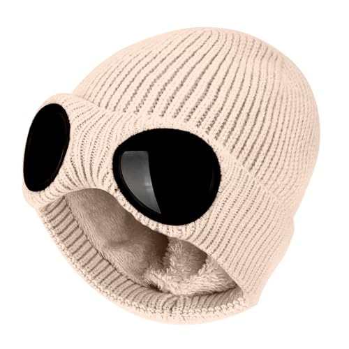 FIFTHAVE Beanie Mütze Herren & Damen, Wollmütze Wintermütze Strickmütze Beany Mütze Hut Laufmütze mit Brille Weich Stretchy Hüte Warme Outdoor Sport Cap Beige von FIFTHAVE