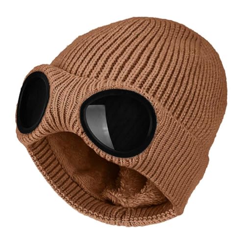 FIFTHAVE Beanie Mütze Herren & Damen, Wollmütze Wintermütze Strickmütze Beany Mütze Hut Laufmütze mit Brille Weich Stretchy Hüte Warme Outdoor Sport Cap Braun von FIFTHAVE