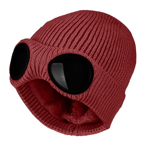 FIFTHAVE Beanie Mütze Herren & Damen, Wollmütze Wintermütze Strickmütze Beany Mütze Hut Laufmütze mit Brille Weich Stretchy Hüte Warme Outdoor Sport Cap Burgunderrot von FIFTHAVE