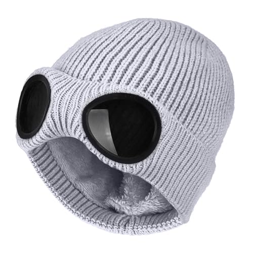 FIFTHAVE Beanie Mütze Herren & Damen, Wollmütze Wintermütze Strickmütze Beany Mütze Hut Laufmütze mit Brille Weich Stretchy Hüte Warme Outdoor Sport Cap Grau von FIFTHAVE