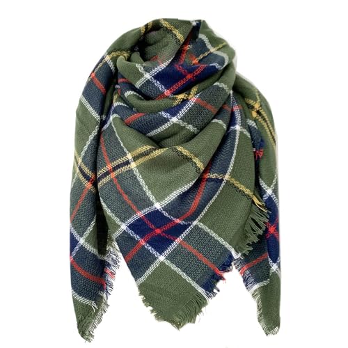 FIFTHAVE Schal Damen Herren Scarf Women Winterschal, Schal Kariert übergroßer Quadratisch Deckenschal Warmer Oversized Fransen Cape Poncho Herbstschal Armeegrün von FIFTHAVE