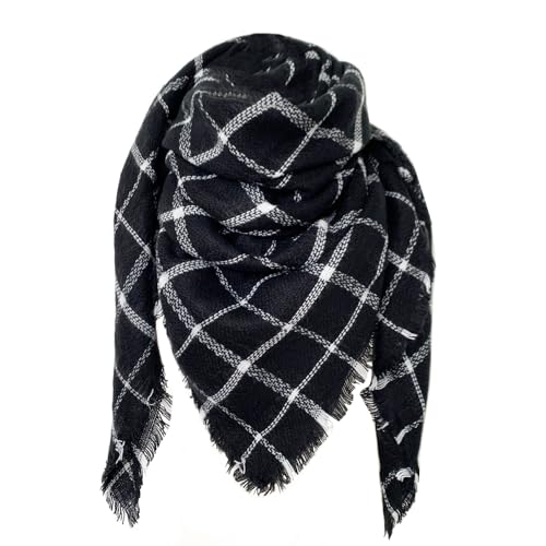 FIFTHAVE Schal Damen Herren Scarf Women Winterschal,Kariert übergroßer Quadratisch Deckenschal Warmer Oversized Fransen Cape Poncho Herbstschal Schwarz 03 von FIFTHAVE