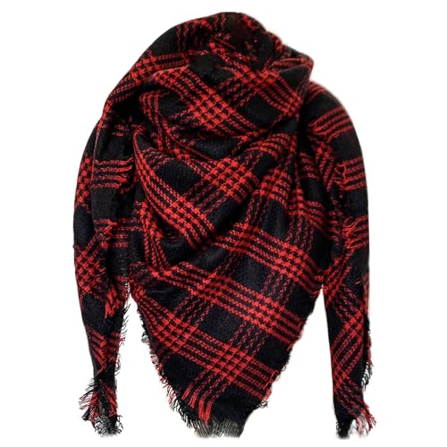 FIFTHAVE Schal Damen Rot Scarf Women Winterschal, Schal Kariert übergroßer Quadratisch Deckenschal Warmer Oversized Fransen Cape Poncho Herbstschal von FIFTHAVE