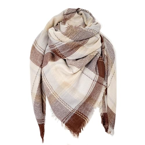 FIFTHAVE Schal Damen Scarf Winterschal Weich Deckenschal Tuch Spleißen Karo Schal Herbst Strickschal Women Warmer Poncho Halstücher Khaki von FIFTHAVE